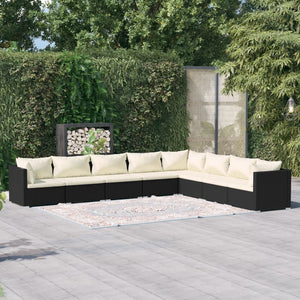 Set Divani da Giardino con Cuscini 8 pz in Polyrattan Nero 3101767