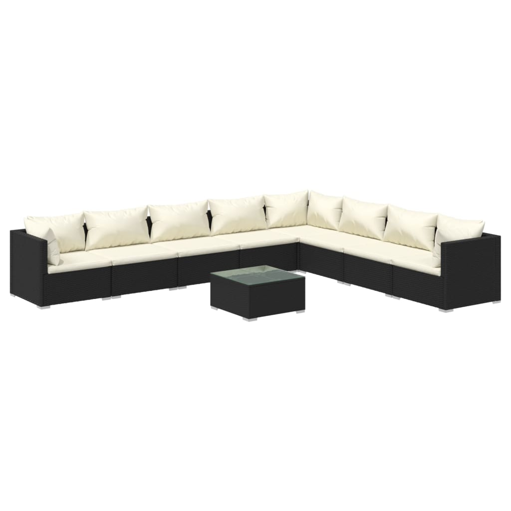 Set Salotto da Giardino 9 pz con Cuscini in Polyrattan Nero 3101775