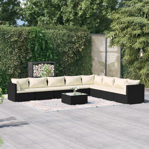 Set Salotto da Giardino 9 pz con Cuscini in Polyrattan Nero 3101775