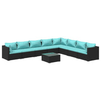 Set Divani da Giardino 9 pz con Cuscini in Polyrattan Nero 3101777