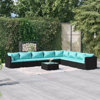 Set Divani da Giardino 9 pz con Cuscini in Polyrattan Nero 3101777