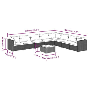 Set Divani da Giardino 9 pz con Cuscini in Polyrattan Marrone 3101778