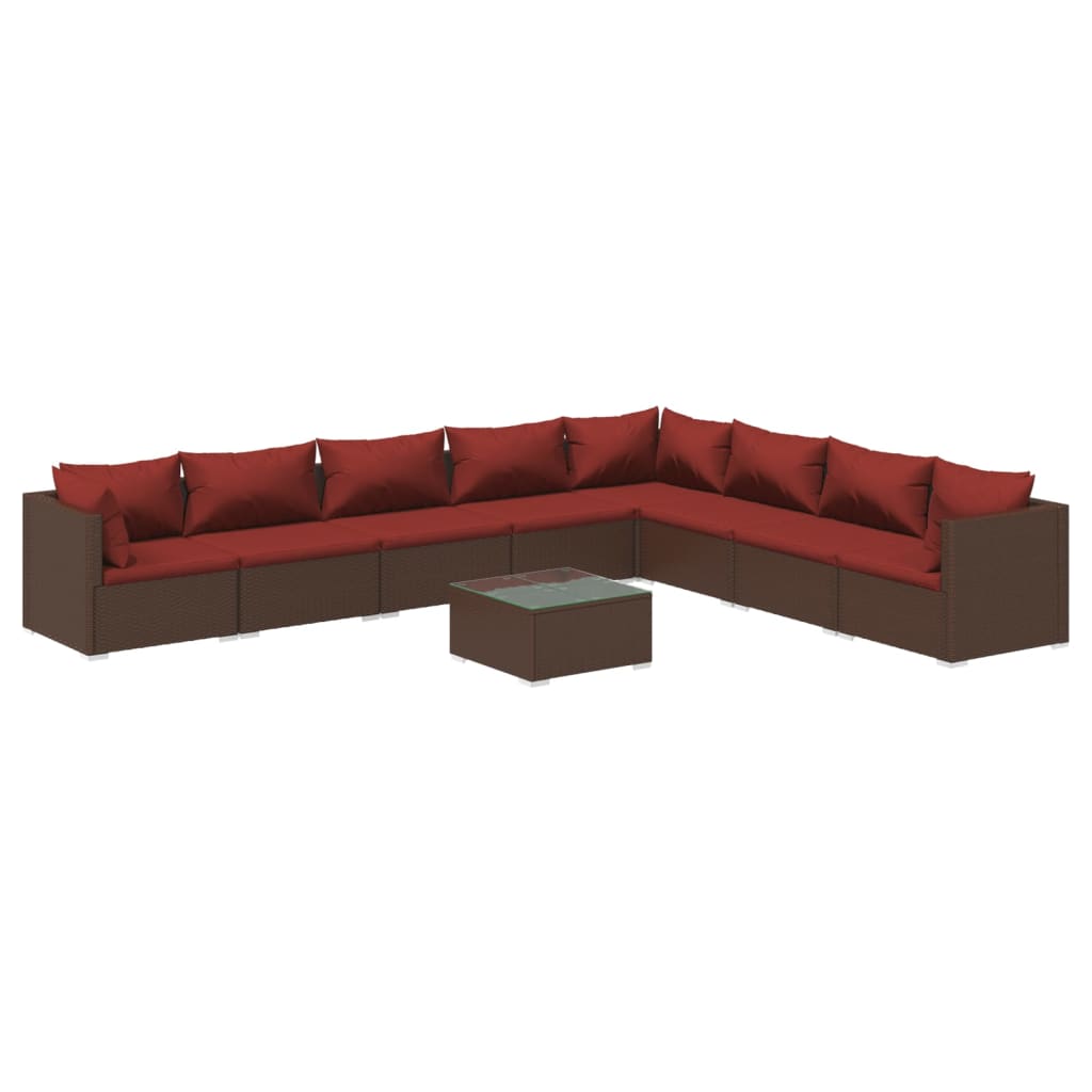 Set Divani da Giardino 9 pz con Cuscini in Polyrattan Marrone 3101779