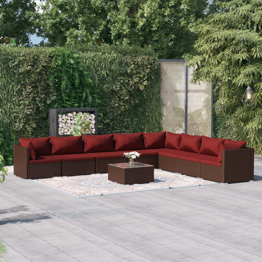 Set Divani da Giardino 9 pz con Cuscini in Polyrattan Marrone cod mxl 38931