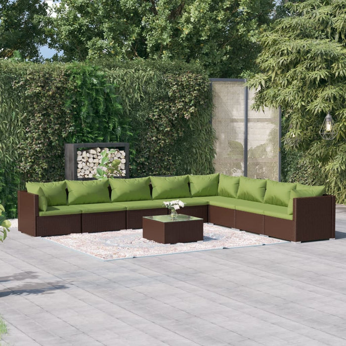 Set Divani da Giardino 9 pz con Cuscini in Polyrattan Marrone 3101780