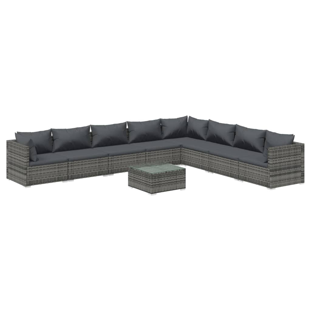 Set Divani da Giardino 9 pz con Cuscini in Polyrattan Grigio cod mxl 43795