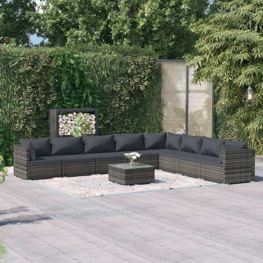 Set Divani da Giardino 9 pz con Cuscini in Polyrattan Grigio cod mxl 43795