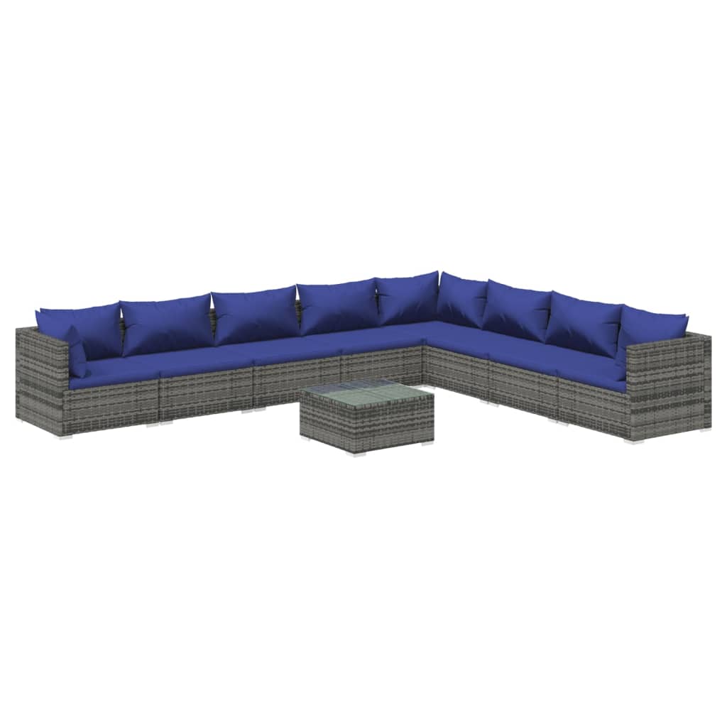 Set Divani da Giardino 9 pz con Cuscini in Polyrattan Grigio 3101782