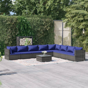 Set Divani da Giardino 9 pz con Cuscini in Polyrattan Grigio 3101782