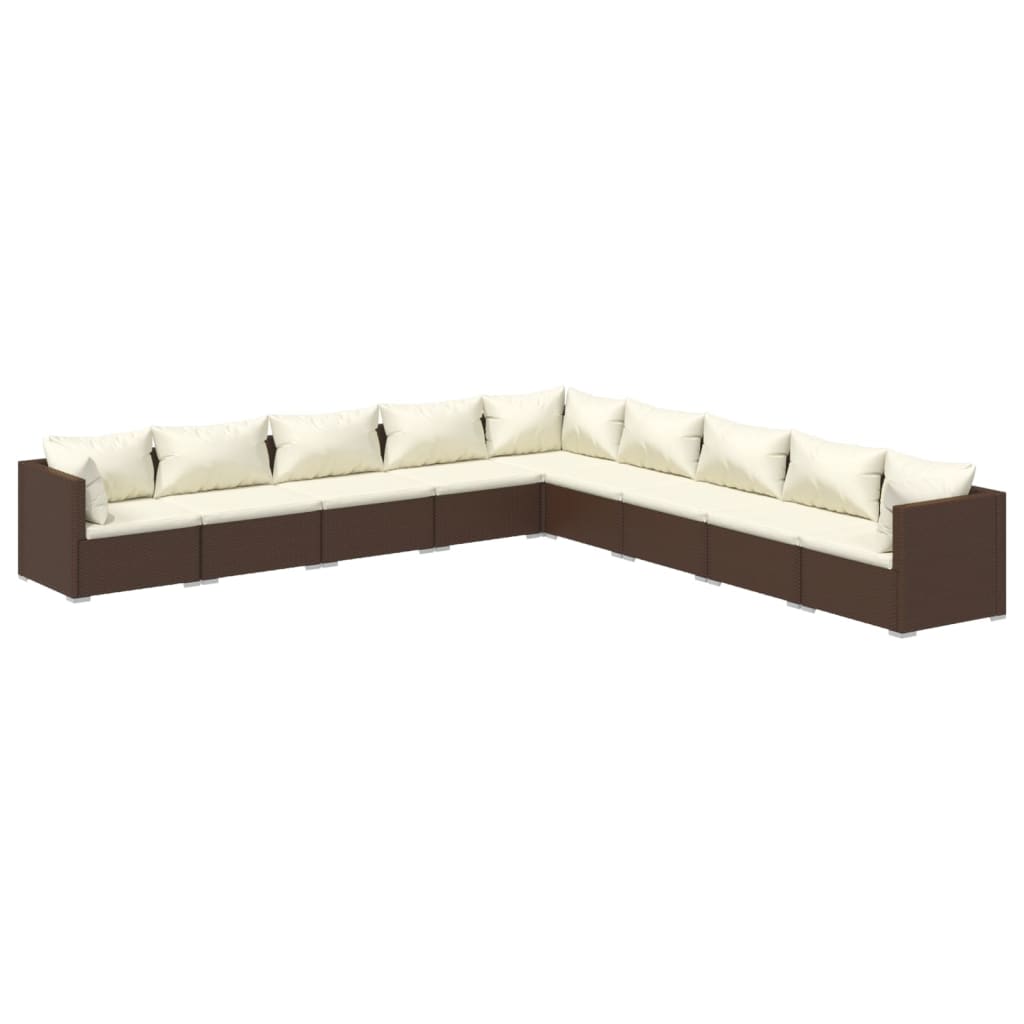 Set Divani da Giardino 9 pz con Cuscini in Polyrattan Marrone cod mxl 40811