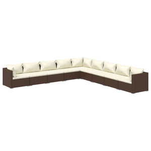 Set Divani da Giardino 9 pz con Cuscini in Polyrattan Marrone cod mxl 40811