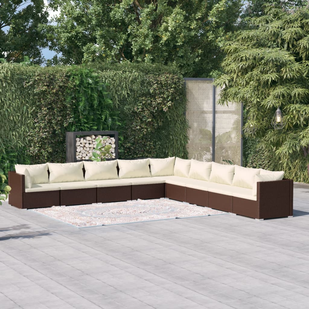 Set Divani da Giardino 9 pz con Cuscini in Polyrattan Marrone cod mxl 40811