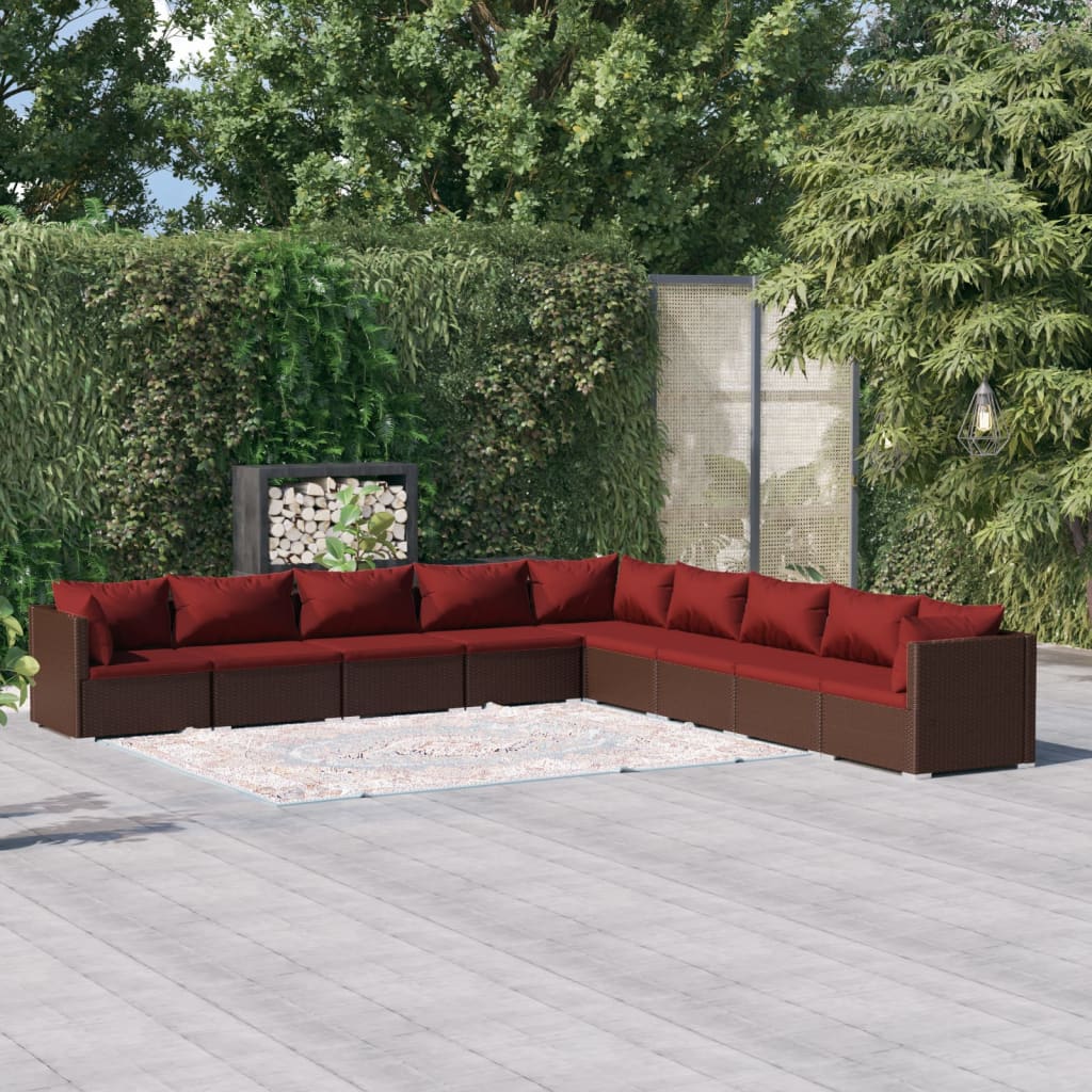 Set Divani da Giardino 9 pz con Cuscini in Polyrattan Marrone 3101787