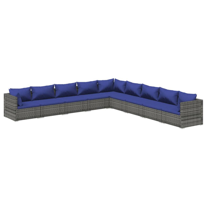 Set Divani da Giardino 9 pz con Cuscini in Polyrattan Grigio cod mxl 38927