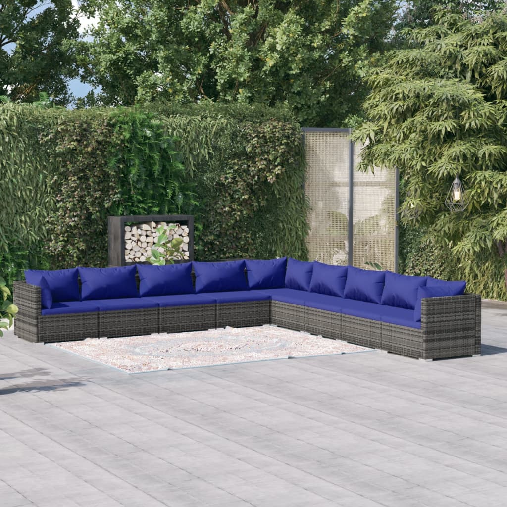 Set Divani da Giardino 9 pz con Cuscini in Polyrattan Grigio cod mxl 38927