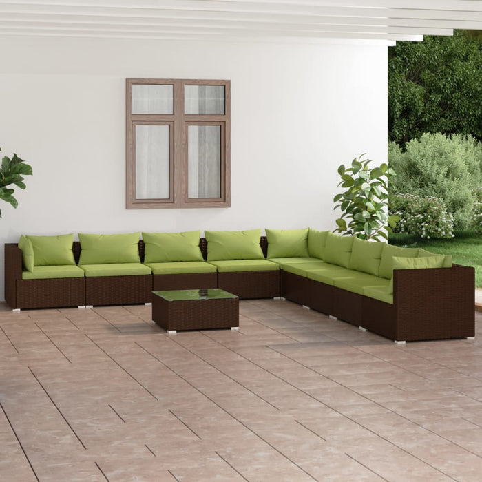 Set Divani da Giardino 10 pz con Cuscini in Polyrattan Marrone cod mxl 38941