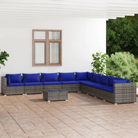 Set Divani da Giardino 10 pz con Cuscini in Polyrattan Grigio cod mxl 38933