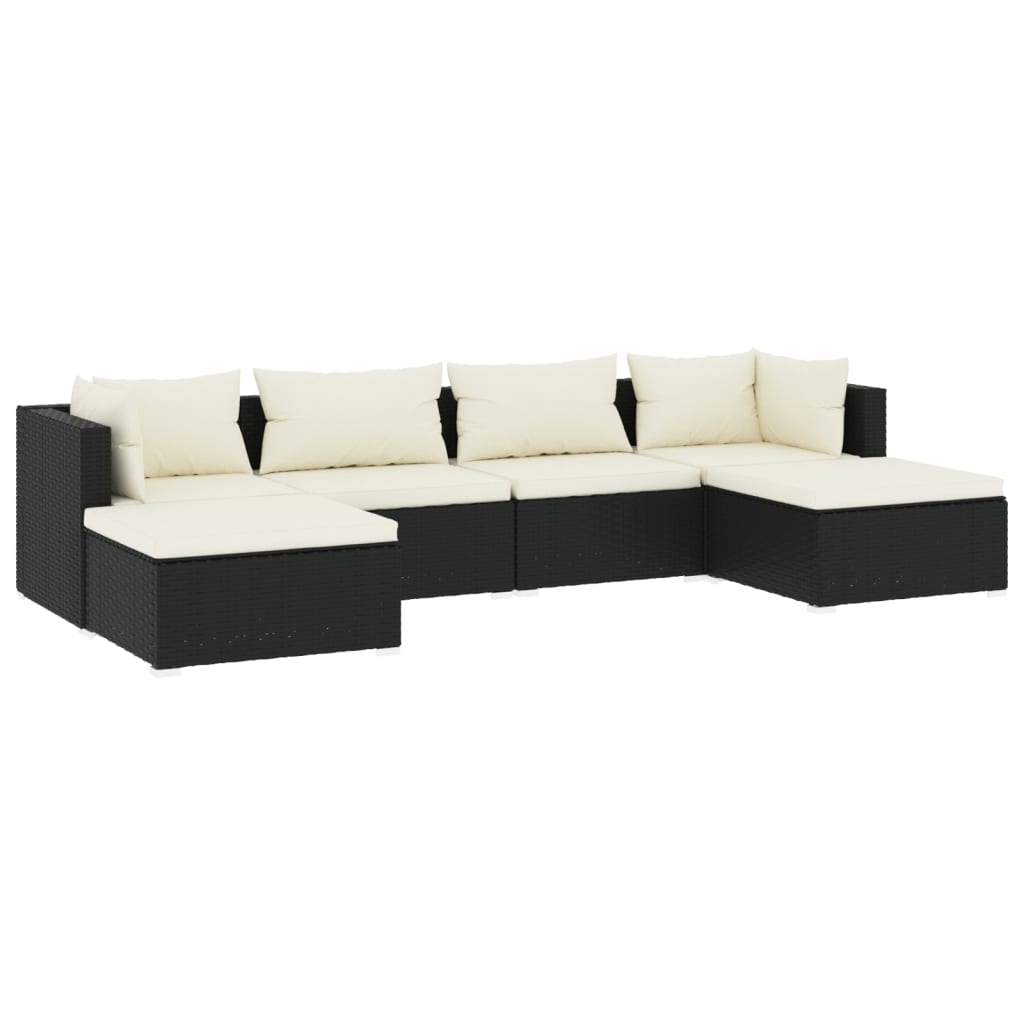 Set Divani da Giardino 6 pz con Cuscini in Polyrattan Nero 3101799