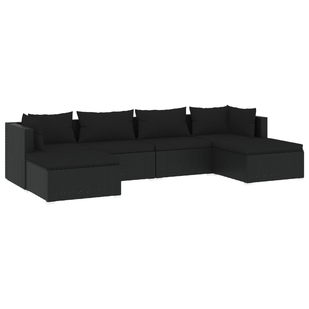 Set Salotto da Giardino 6 pz con Cuscini in Polyrattan Nero cod mxl 40405