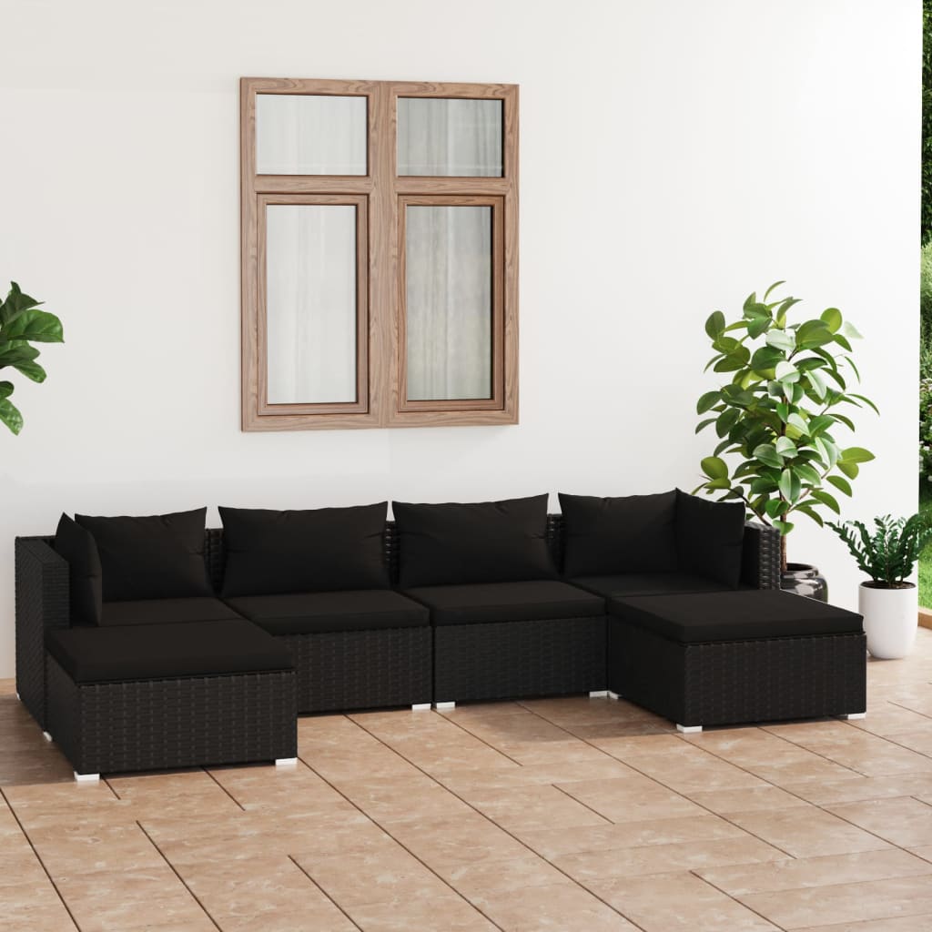 Set Salotto da Giardino 6 pz con Cuscini in Polyrattan Nero cod mxl 40405