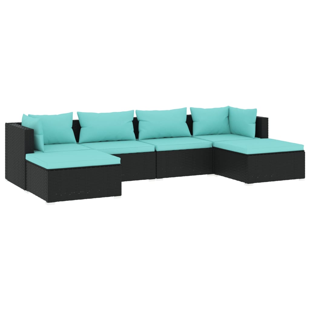 Set Divani da Giardino 6 pz con Cuscini in Polyrattan Nero 3101801