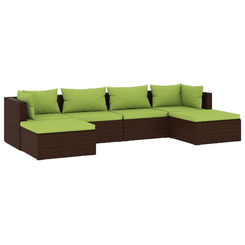 Set Divani da Giardino 6 pz con Cuscini in Polyrattan Marrone cod mxl 38934