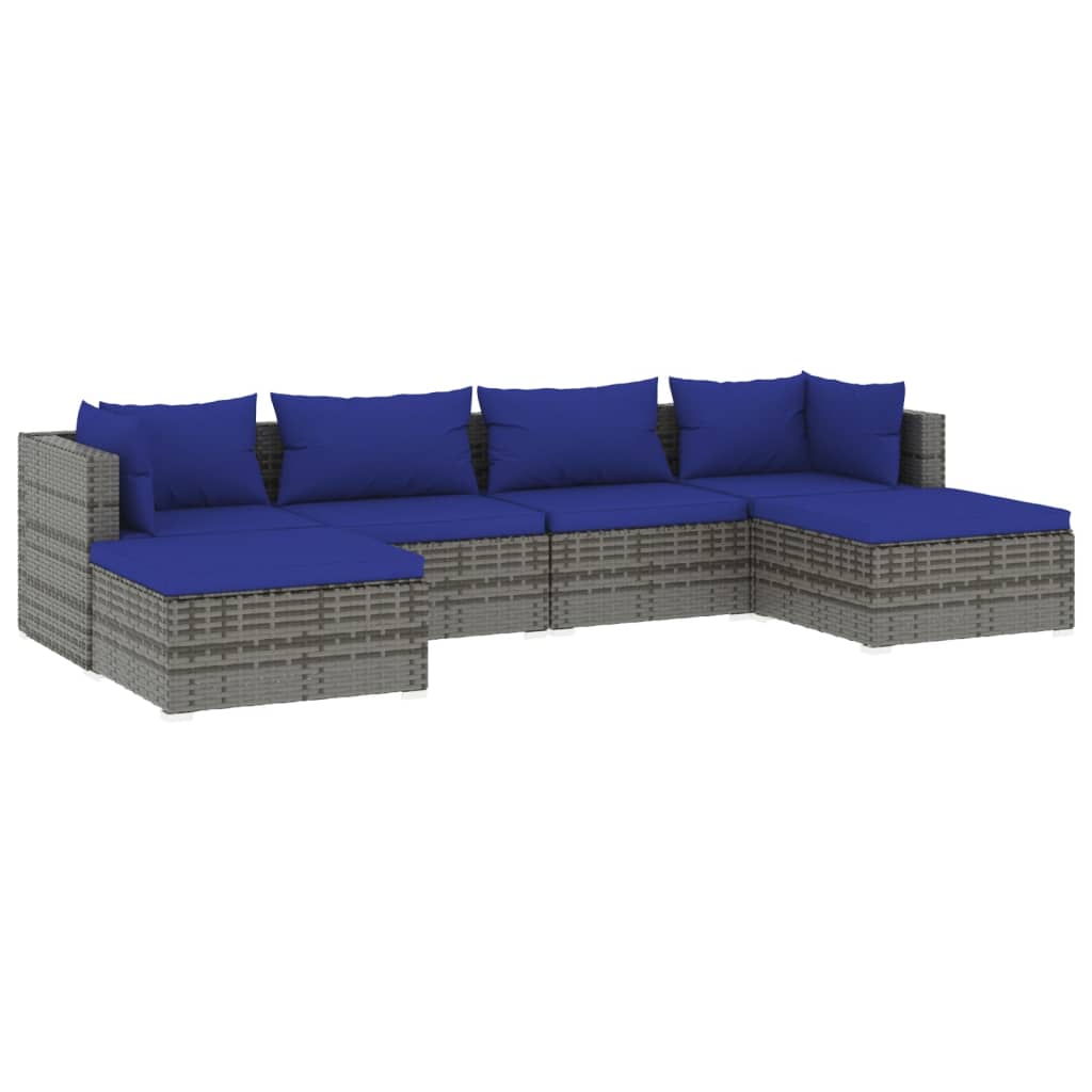 Set Divani da Giardino 6 pz con Cuscini in Polyrattan Grigio cod mxl 38935