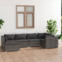 Set Divani da Giardino 6 pz con Cuscini in Polyrattan Grigio cod mxl 44476