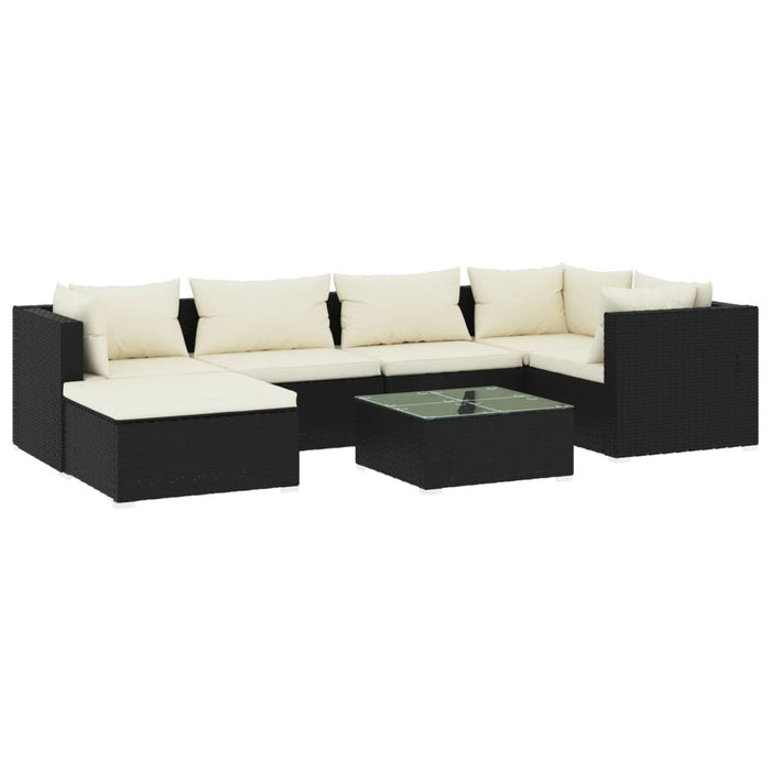 Set Divani da Giardino 7 pz con Cuscini in Polyrattan Nero 3101815