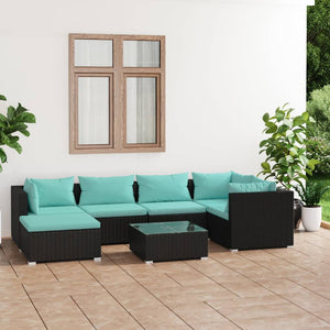 Set Salotto da Giardino 7 pz con Cuscini in Polyrattan Nero cod mxl 35417