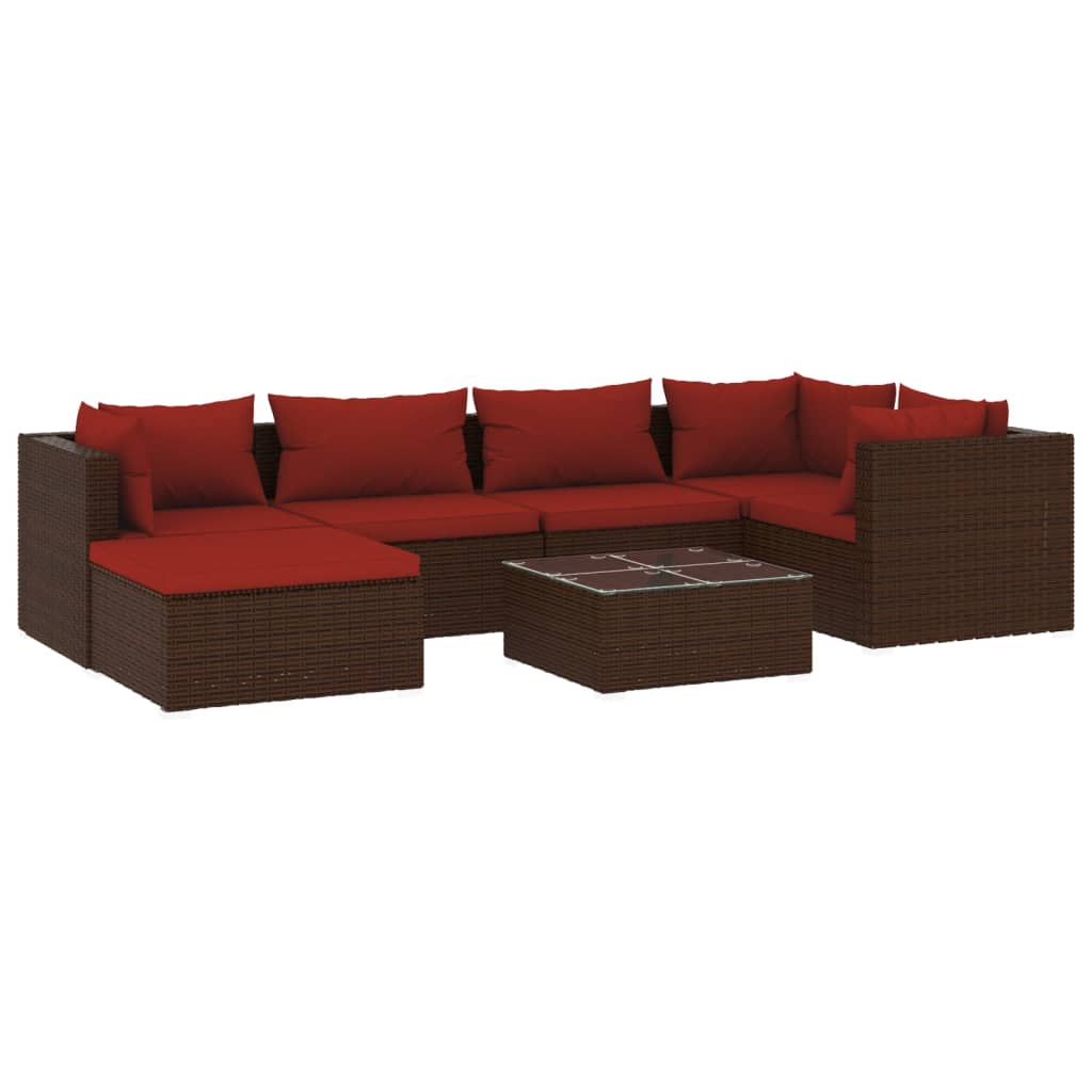 Set Divani da Giardino 7 pz con Cuscini in Polyrattan Marrone cod mxl 34778