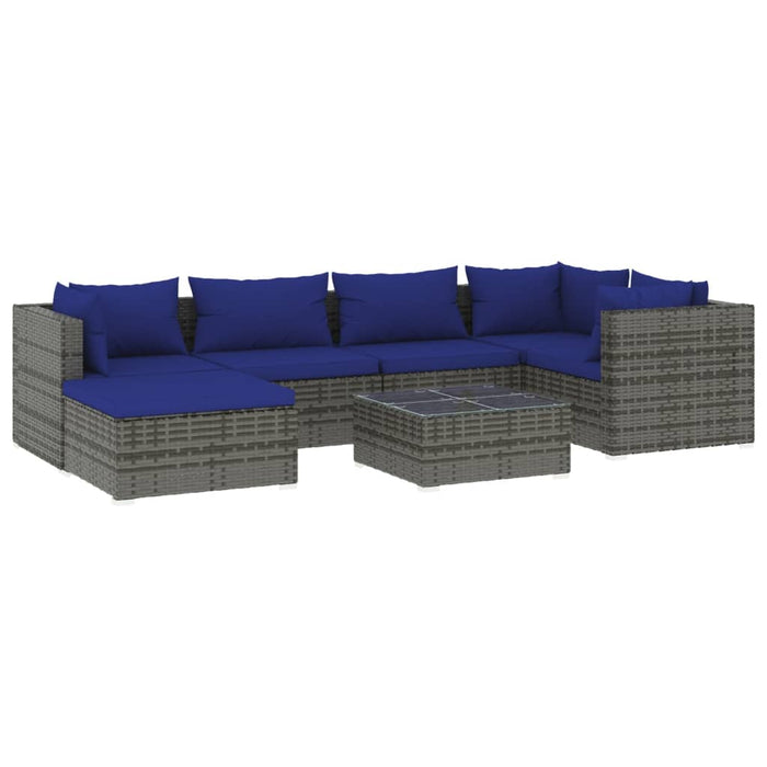 Set Divani da Giardino 7 pz con Cuscini in Polyrattan Grigio cod mxl 38949