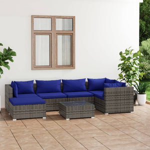 Set Divani da Giardino 7 pz con Cuscini in Polyrattan Grigio cod mxl 38949