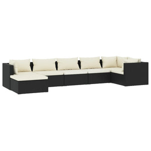 Set Divani da Giardino 7 pz con Cuscini in Polyrattan Nero 3101823