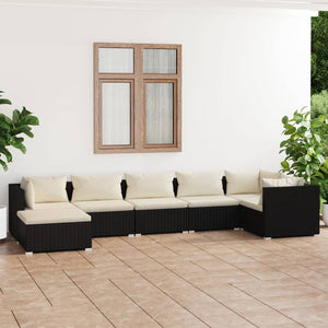 Set Divani da Giardino 7 pz con Cuscini in Polyrattan Nero 3101823