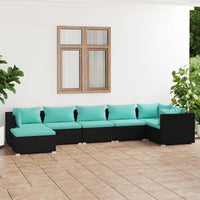 Set Divani da Giardino 7 pz con Cuscini in Polyrattan Nero cod mxl 41894