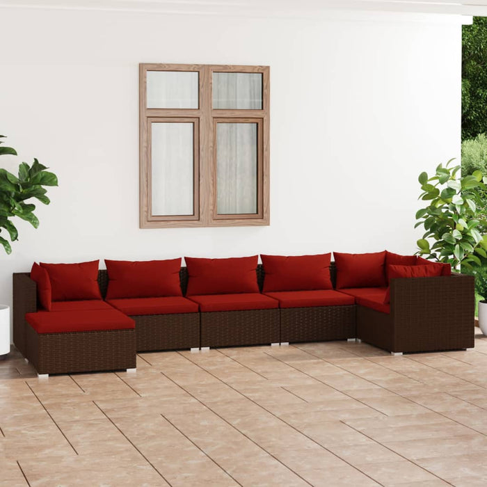 Set Divani da Giardino 7 pz con Cuscini in Polyrattan Marrone cod mxl 44481