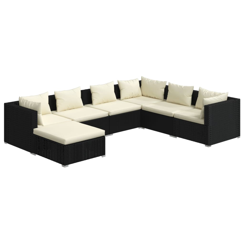 Set Salotto da Giardino 7 pz con Cuscini in Polyrattan Nero 3101831