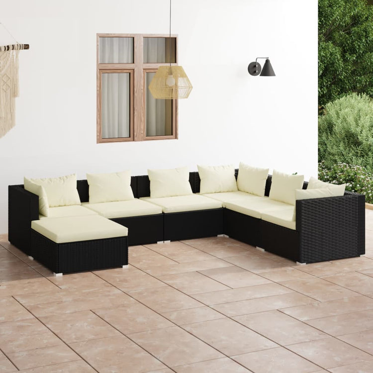 Set Salotto da Giardino 7 pz con Cuscini in Polyrattan Nero 3101831