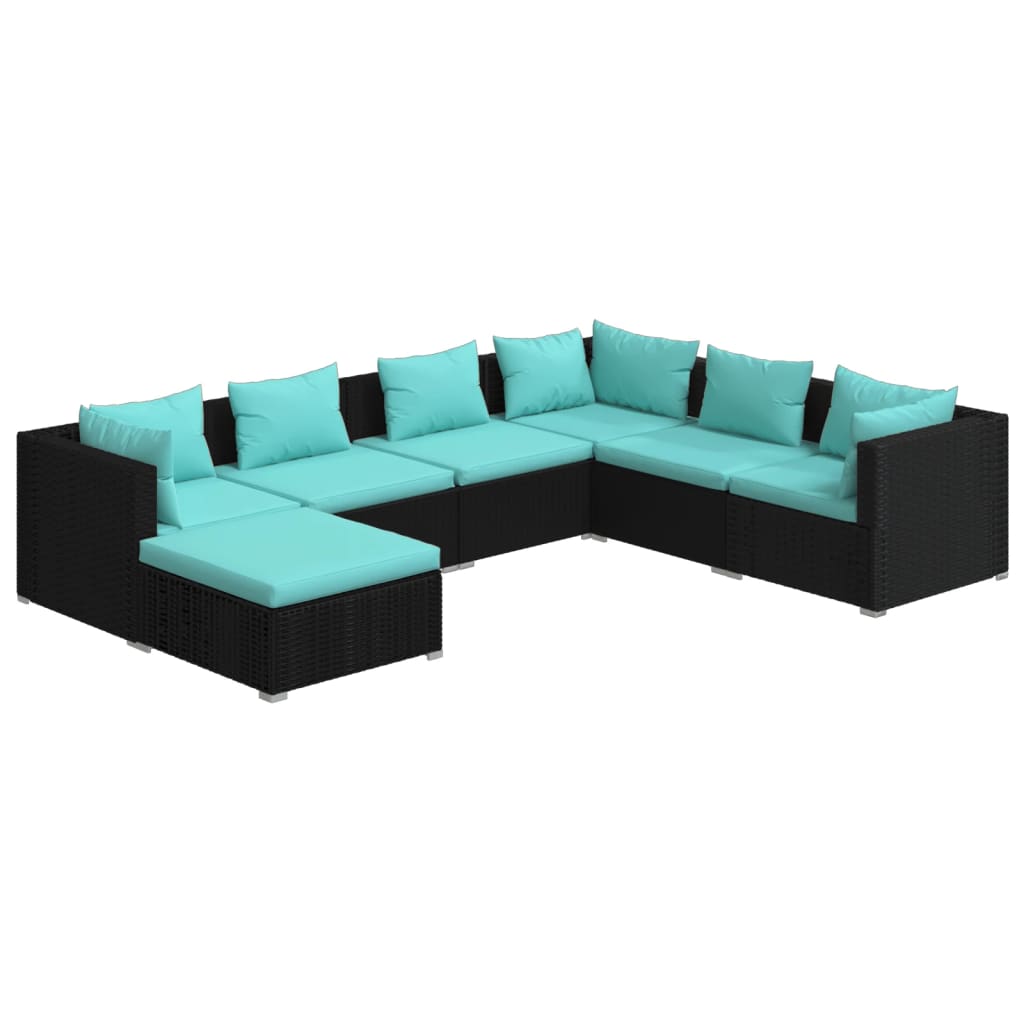 Set Divani da Giardino 7 pz con Cuscini in Polyrattan Nero cod mxl 41927