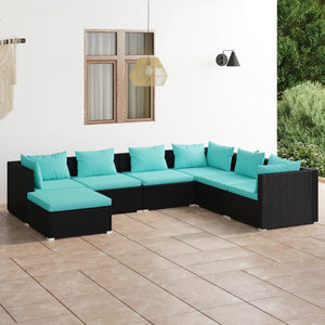 Set Divani da Giardino 7 pz con Cuscini in Polyrattan Nero cod mxl 41927