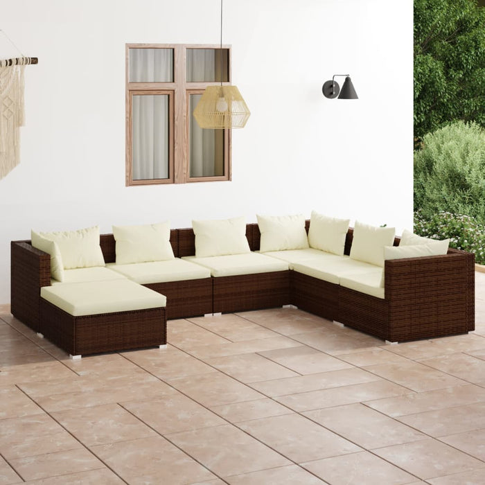 Set Divani da Giardino 7 pz con Cuscini in Polyrattan Marrone cod mxl 47853