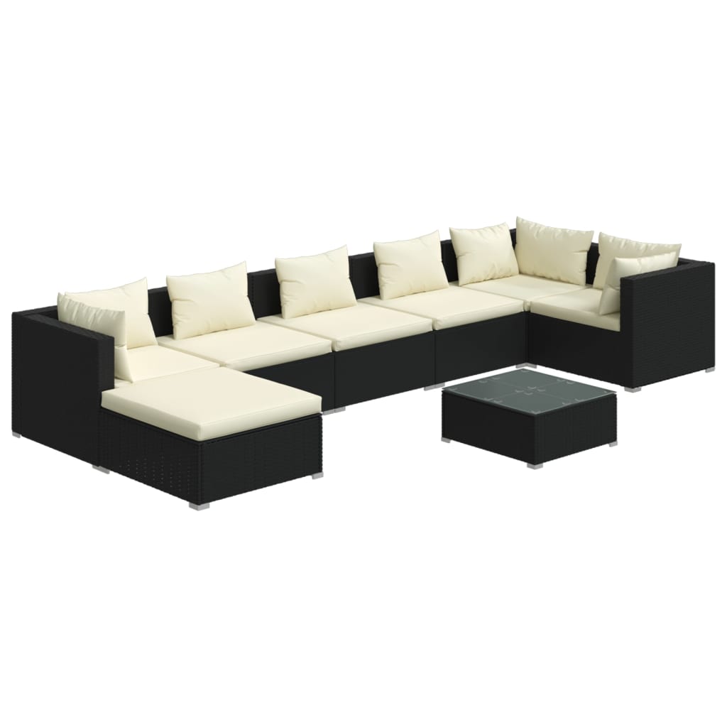 Set Salotto da Giardino 8 pz con Cuscini in Polyrattan Nero 3101839