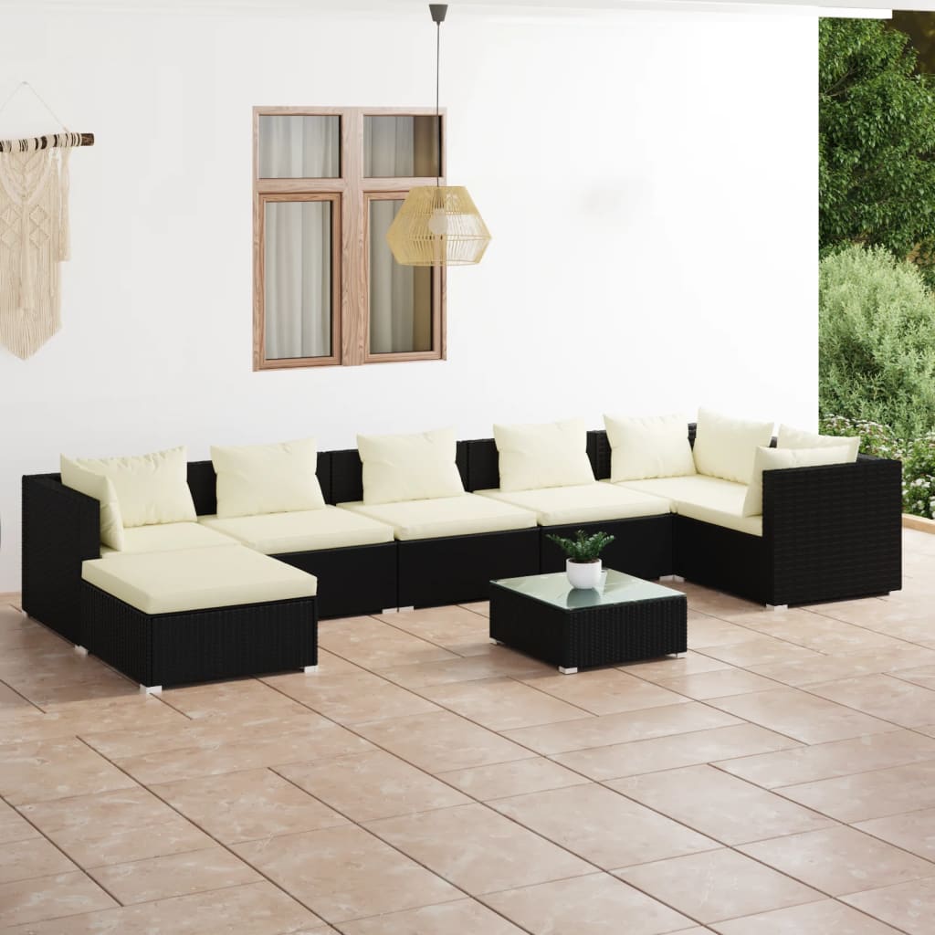 Set Salotto da Giardino 8 pz con Cuscini in Polyrattan Nero 3101839