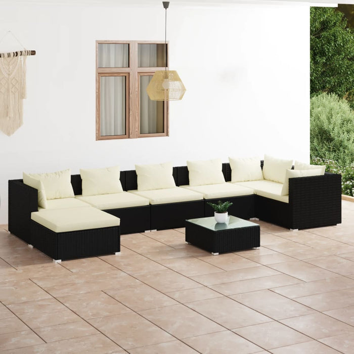 Set Salotto da Giardino 8 pz con Cuscini in Polyrattan Nero cod mxl 41217