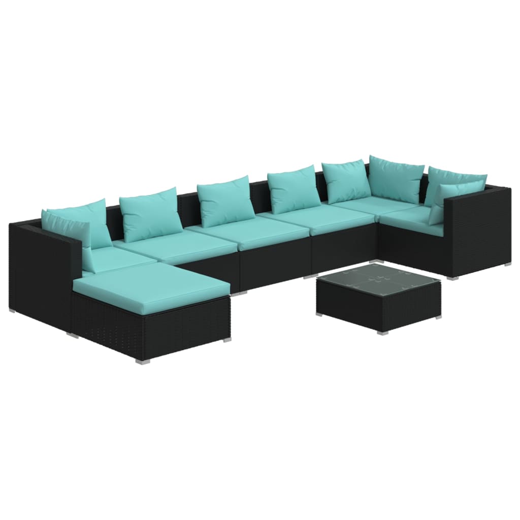 Set Salotto da Giardino 8 pz con Cuscini in Polyrattan Nero 3101841