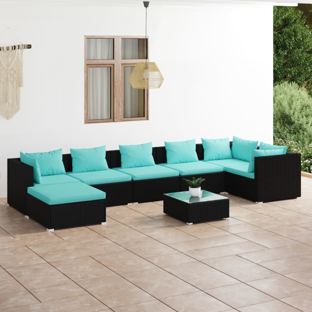 Set Salotto da Giardino 8 pz con Cuscini in Polyrattan Nero 3101841