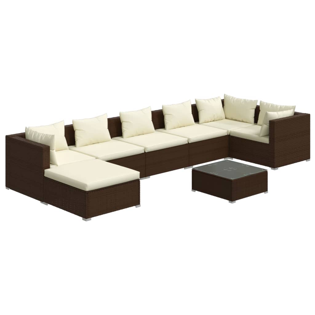 Set Divani da Giardino 8 pz con Cuscini in Polyrattan Marrone cod mxl 40840