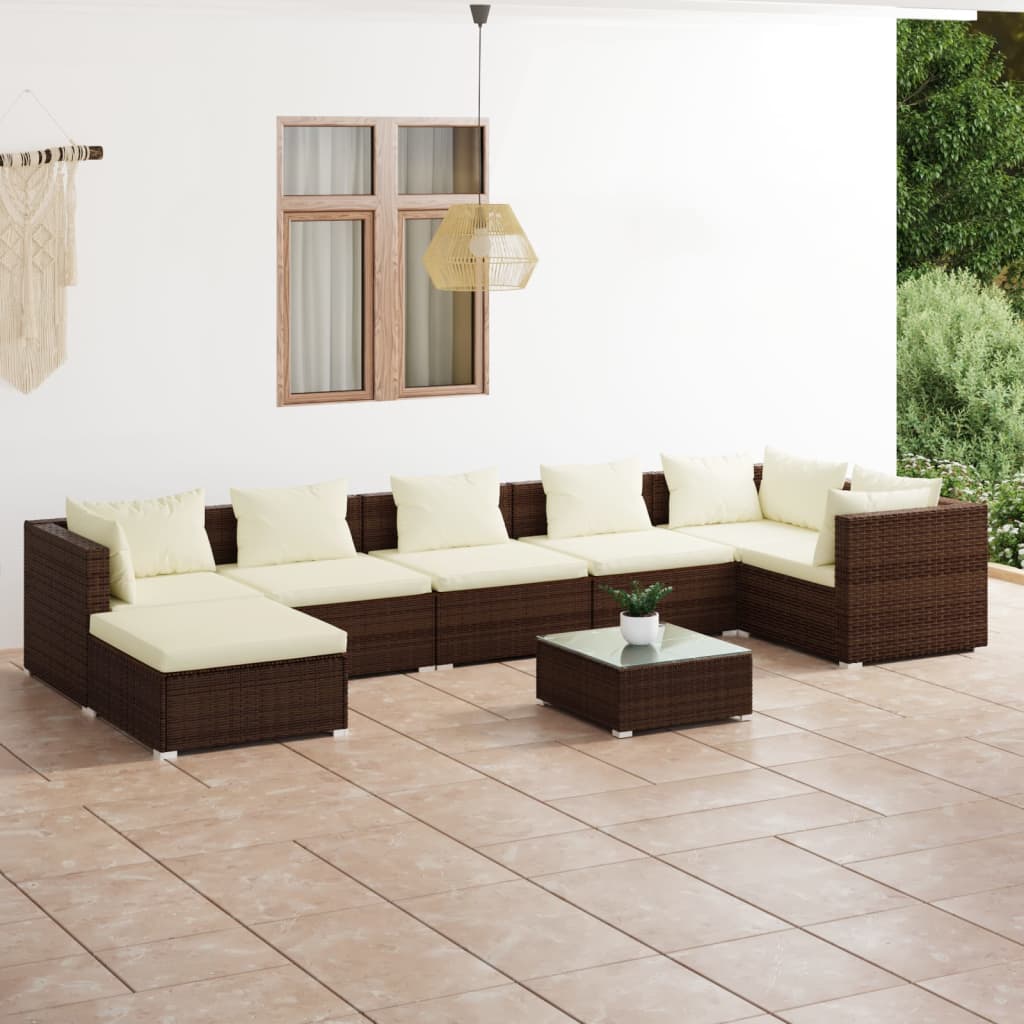 Set Divani da Giardino 8 pz con Cuscini in Polyrattan Marrone cod mxl 40840