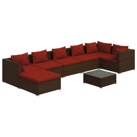 Set Divani da Giardino 8 pz con Cuscini in Polyrattan Marrone cod mxl 38952